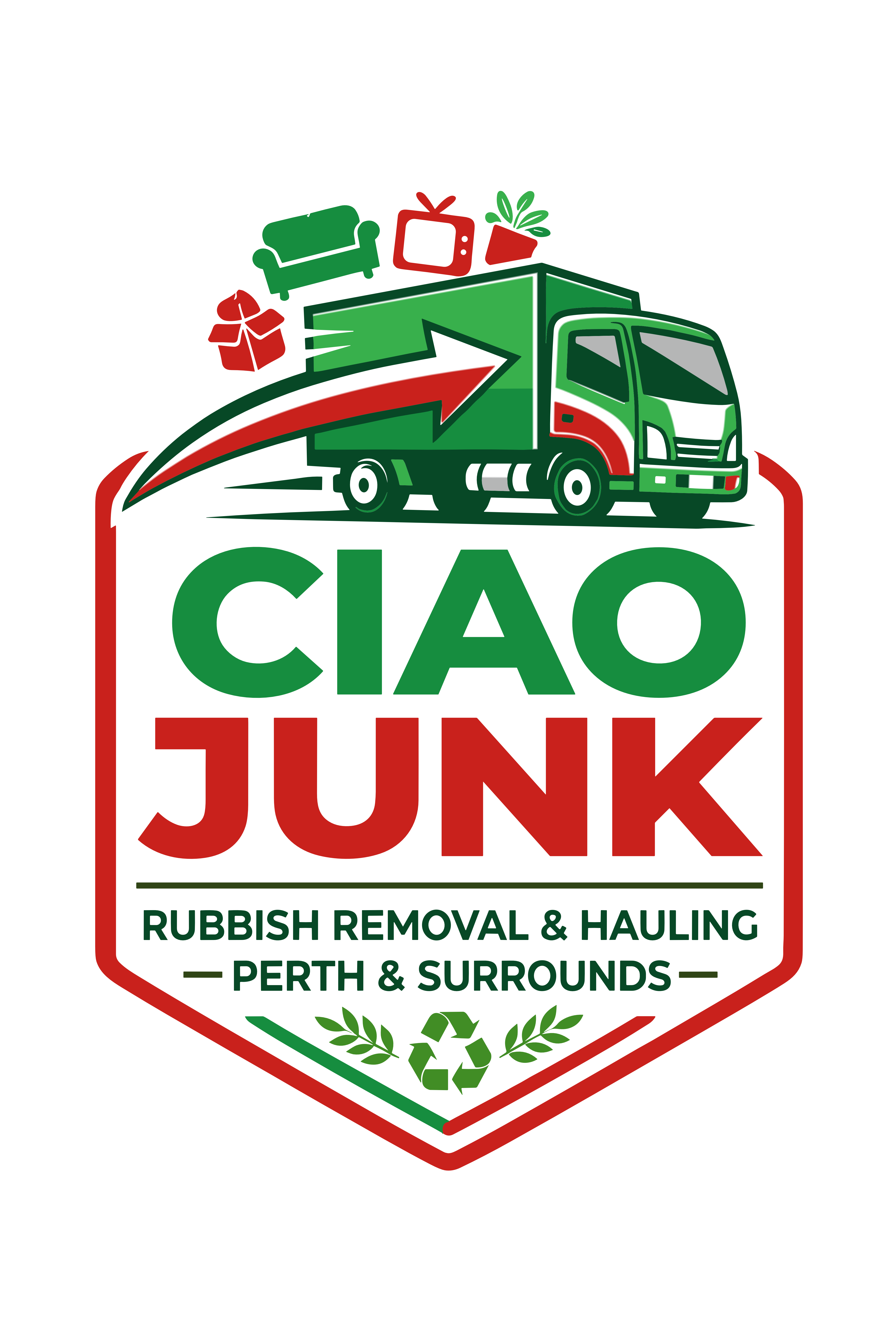 Ciao Junk badge logo with green truck