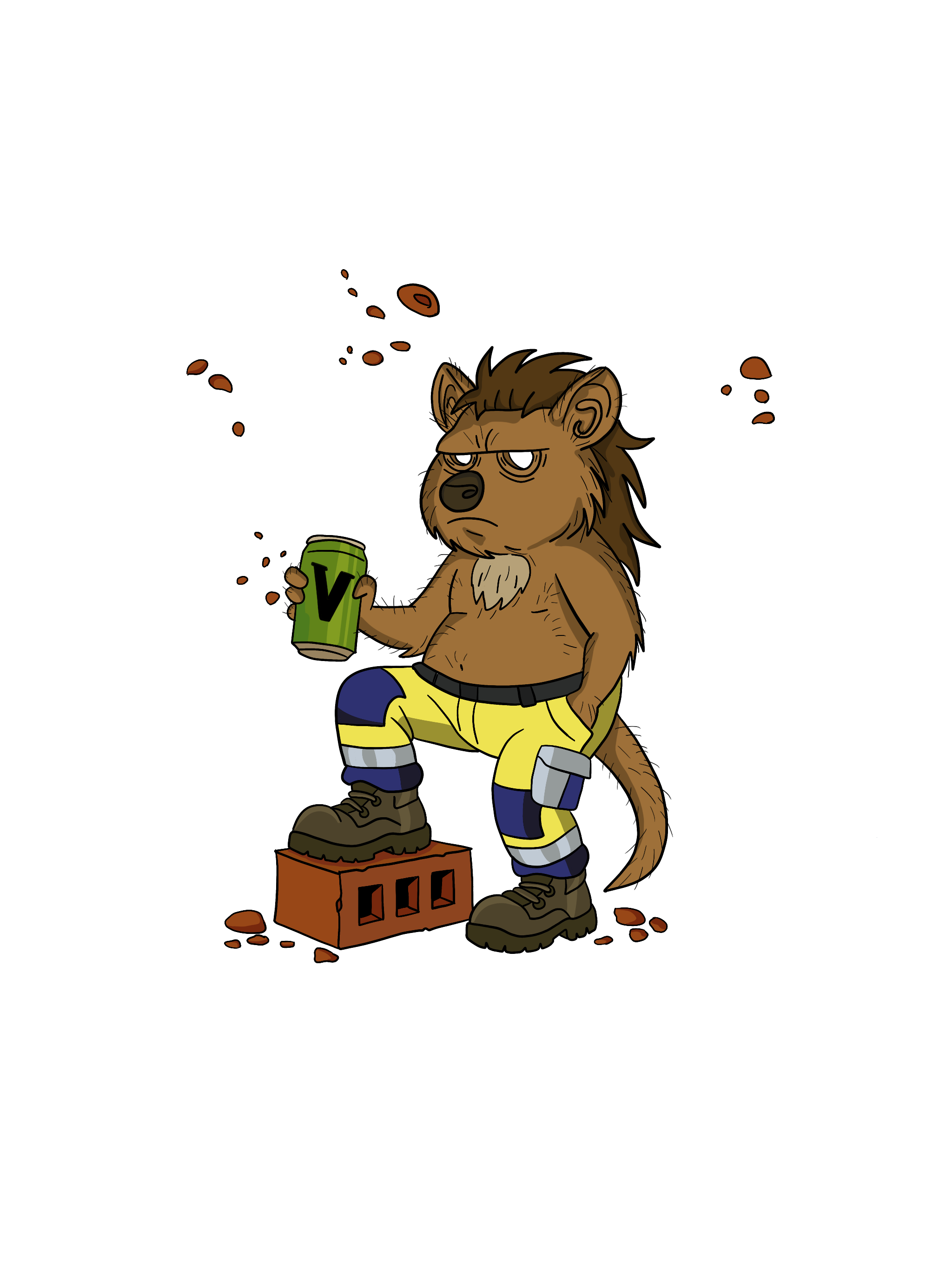 SMOKO quokka mascot in hi-vis workwear holding an energy drink